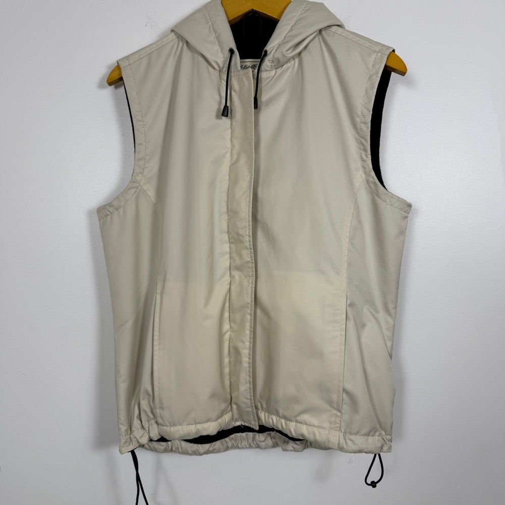 Eddie Bauer Hooded Fleece Lined Utility Vest Beige Outdoor Gorpcore M